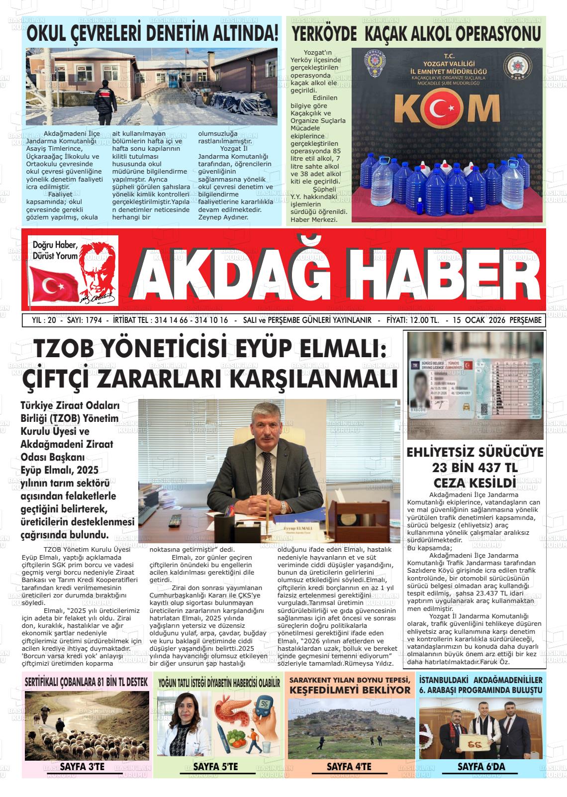 AKDAĞ HABER GAZETESİ 15 OCAK 2026 PERŞEMBE