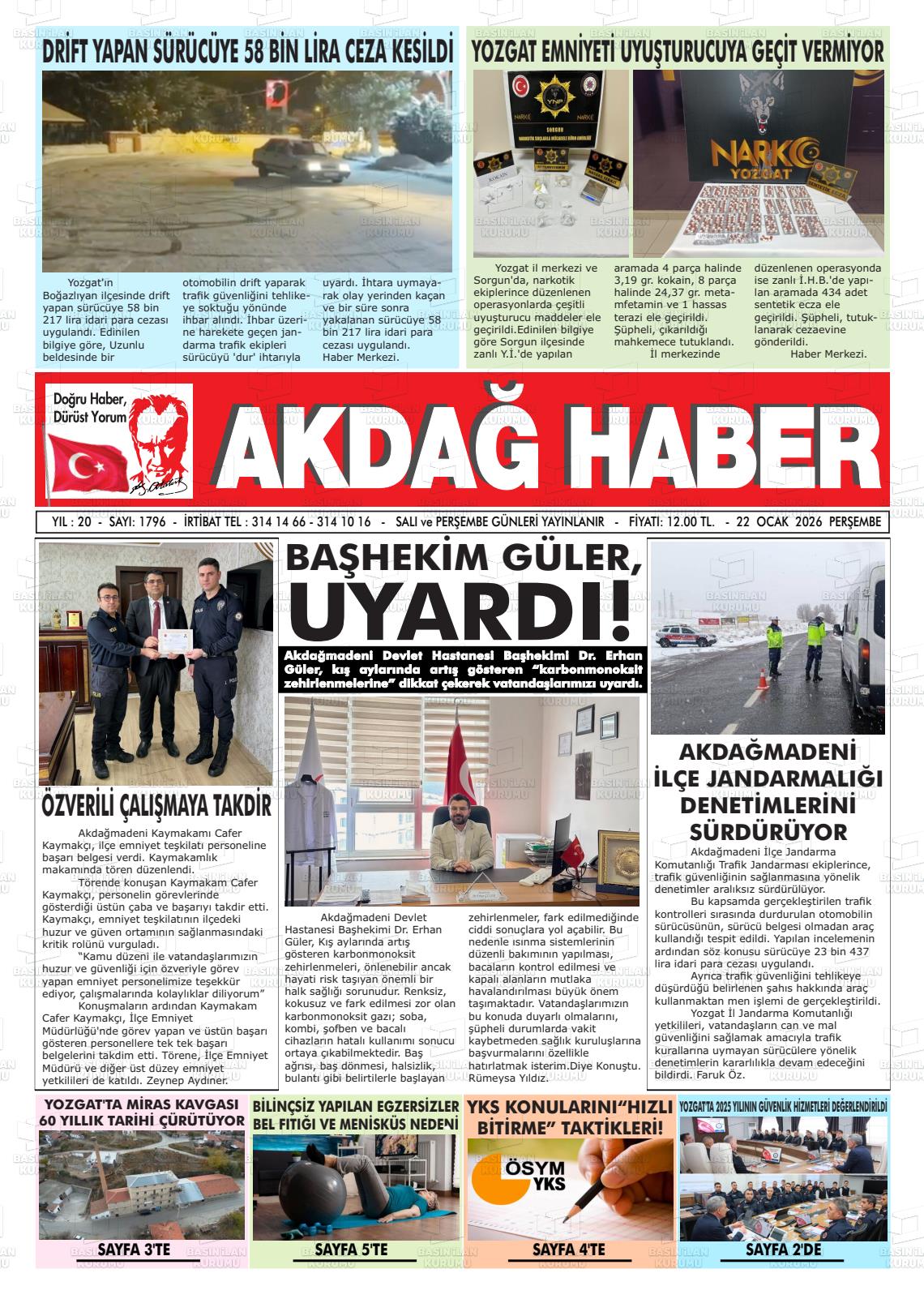 22 OCAK 2026 AKDAĞ HABER GAZETESİ